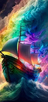 Float away to a fantastical world with this incredible phone live wallpaper! Featuring a vividly colorful painting of a boat sailing on top of a rippling body of water, it's a mesmerizing work of fantasy art that will take your breath away