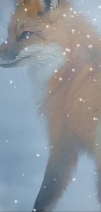 Experience the breathtaking beauty of nature with a stunning live wallpaper featuring a majestic fox standing amidst a snowy landscape