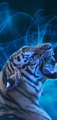 Featuring a striking close-up of a tiger with its mouth open, this phone live wallpaper boasts intricately detailed digital art by an accomplished artist