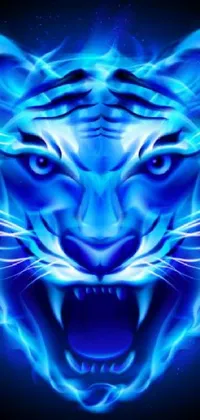 This stunning live wallpaper features a digital art blue tiger on a black background with an avatar image and neon blue color