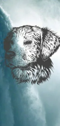 This dynamic phone live wallpaper showcases an amazing digital painting of a furry dog floating in the clouds