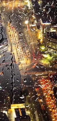 This phone live wallpaper offers a stunning aerial view of a hyperrealistic city at night