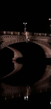 This live wallpaper features a stunningly detailed image of an old bridge over a body of water at night