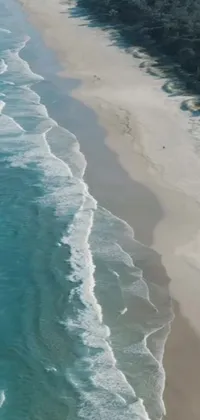 This phone live wallpaper showcases a stunning aerial shot of the South African coastline featuring a vast expanse of emerald water next to a sandy beach