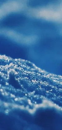 This phone live wallpaper showcases a stunning macro photograph of a snow-covered surface