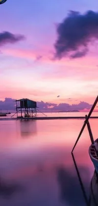 This phone live wallpaper features a beautiful boat floating on a calm body of water in Vietnam