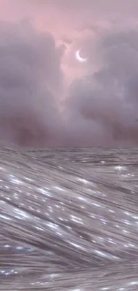 This live phone wallpaper depicts a surfer riding a pink ocean wave