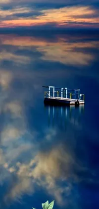 This live wallpaper depicts a serene scene of a small boat floating on calm water