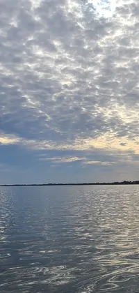 This stunning live wallpaper captures a serene body of water with fluffy clouds drifting in a clear blue sky