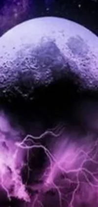 This live wallpaper showcases a purple and black swirling planet with electric lightning bolts, created by a talented digital artist