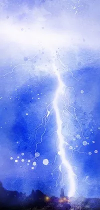 This captivating live phone wallpaper features a stunning watercolor painting of a bold, lightning bolt striking through the sky