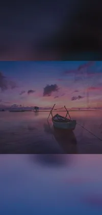 This stunning live wallpaper showcases a serene scene of a boat resting gently on a peaceful body of water