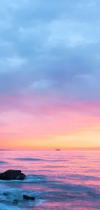 This phone live wallpaper features a breathtaking beach at sunset