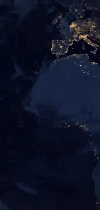 This live phone wallpaper showcases Earth at night from a satellite's view with global lighting