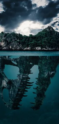 This live phone wallpaper showcases a surreal depiction of an island amidst an ocean amidst cloudy skies