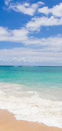 This phone live wallpaper is a stunning display of a sandy beach and vibrant blue Caribbean waters