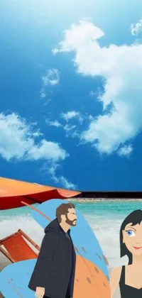 This live wallpaper showcases a serene beach environment with a couple standing adjacent to each other