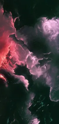This phone live wallpaper features a beautiful close-up of a red and purple cloud, captured by Anna Füssli's mesmerizing space art