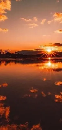 This live wallpaper features a sunset over a body of water, creating stunning reflections and beautiful colors in the sky