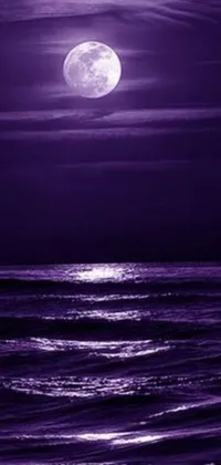 This phone live wallpaper features a stunning image of a full moon reflecting on the calm waters of the ocean at night