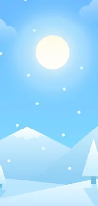 This stunning live wallpaper showcases a winter wonderland featuring a snowy landscape with trees and a sun