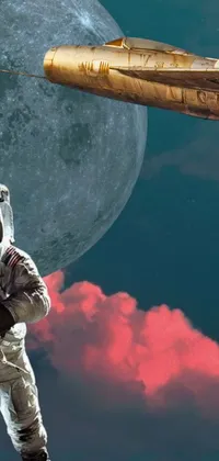 If you're a space enthusiast, you'll love this captivating live wallpaper for your phone! It features an astronaut standing in front of a beautifully detailed moon and a stormy galaxy background