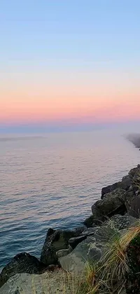 This live wallpaper features a red fire hydrant sitting atop a cliff by the ocean