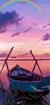 This delightful live phone wallpaper showcases a charming boat, serenely resting on an idyllic, tranquil water body