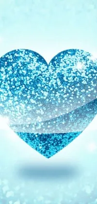 This phone live wallpaper features a stunning blue glitter heart on a soft blue background