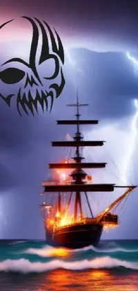 Transform your phone's home screen with a thrilling live wallpaper featuring a pirate ship braving the ocean