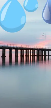 This phone live wallpaper showcases a tranquil body of water with a bridge in the backdrop