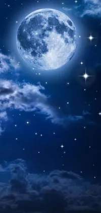 This phone live wallpaper features a full moon and clouds in the sky