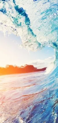This phone live wallpaper showcases the rush of surfing as a man rides a gigantic wave