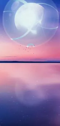 This stunning live wallpaper features a serene digital art landscape, showcasing a woman sitting on a rock next to a calm body of water