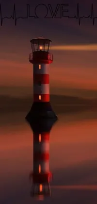 Get lost in the beauty of this vertical phone live wallpaper featuring a captivating red and white lighthouse overlooking a peaceful body of water