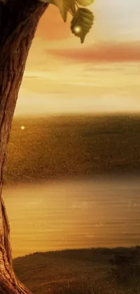 Immerse yourself in a stunning phone live wallpaper featuring a magnificent tree situated beside a serene body of water