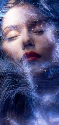 This live wallpaper features stunning digital art of a woman with her eyes closed, hair blowing in the wind, in a futuristic setting surrounded by wires