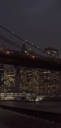 This phone live wallpaper offers a stunning view of a night city with a bridge in the foreground