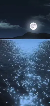This mesmerizing phone live wallpaper showcases a stunning digital art of a full moon rising over a serene body of water