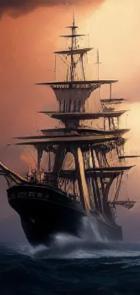 See a breathtaking digital painting of a ship at sea in this live wallpaper