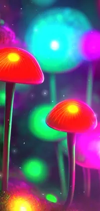 This live wallpaper brings a magical and enchanting touch to your phone with its illustration of mushrooms resting on a vibrant green field