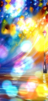 This phone live wallpaper features a beautifully rendered painting of a street light set against a colorful sky