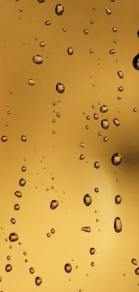 This phone live wallpaper features a stunning close-up of water droplets on a window photographed through a microscope, set against a plain background of warm ocher tones