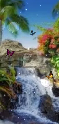 butterflies and waterfalls  Live Wallpaper