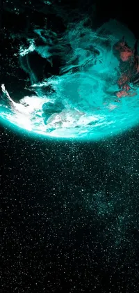 This phone live wallpaper showcases a stunning view of Earth from space, depicted in digital art with a captivating false color star field