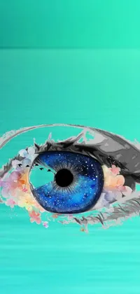 Add a surreal touch to your phone with this mesmerizing live wallpaper featuring a close-up of a blue eye on a green cosmic background