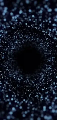 This captivating phone live wallpaper features a stunning black hole, accompanied by small white dots and blue particles