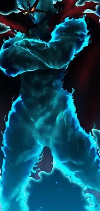 This live wallpaper features a muscular man floating in the air, surrounded by glowing cyan blue plasma