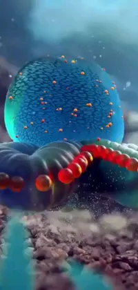 This live wallpaper for phones features a mesmerizing blue ball resting atop dirt, with a microscopic view of blood cells creating stunning detail