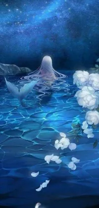 This phone live wallpaper showcases an enchanting painting of a water-themed fantasy world
